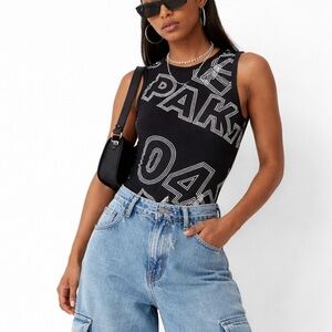 Ivy Park Broken Logo Bodysuit by Beyoncé – Black White Graphic – Size M